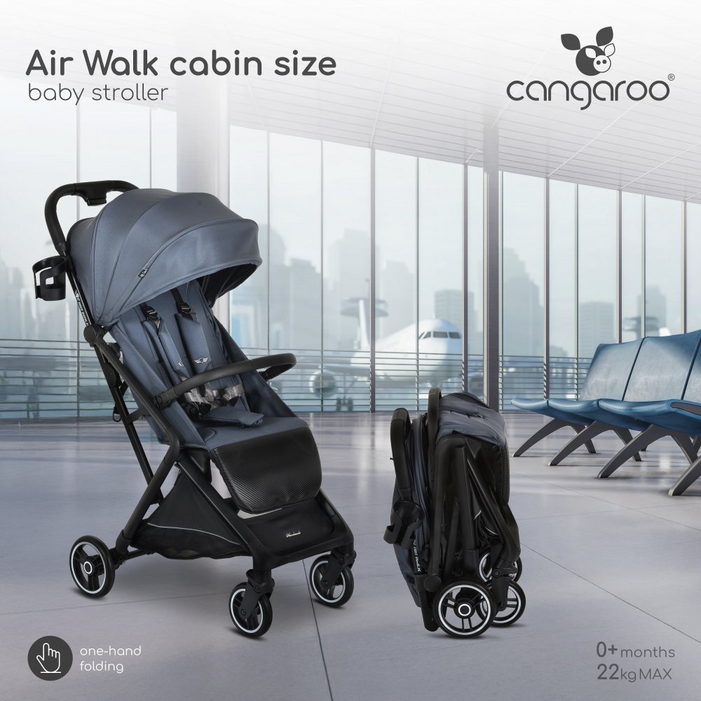 CANGAROO Carucior sport Airwalk Crepe Beige compatibil cabina avionpliere automata ultracompactacopertina XXL protectie UVUPF 50+ si ventilatiesuspensiispatar reglabil cu pozitie de somncentura de sigurantasuport pahar