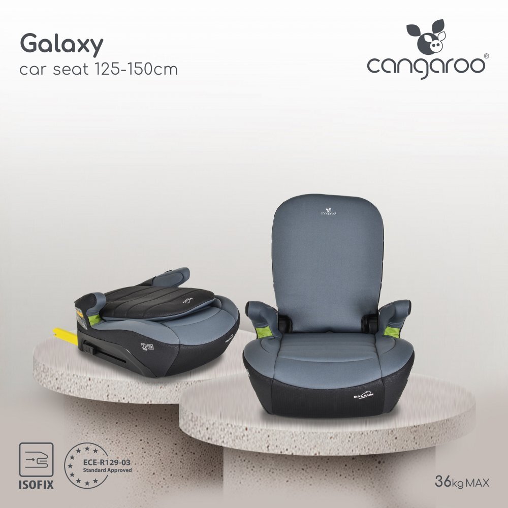 CANGAROO Inaltator auto Cosmos Black 125-150 cm cu spatar rabatabilFixare cu ISOFIXCertificare I-Size R-129Husa detasabilaCotiere