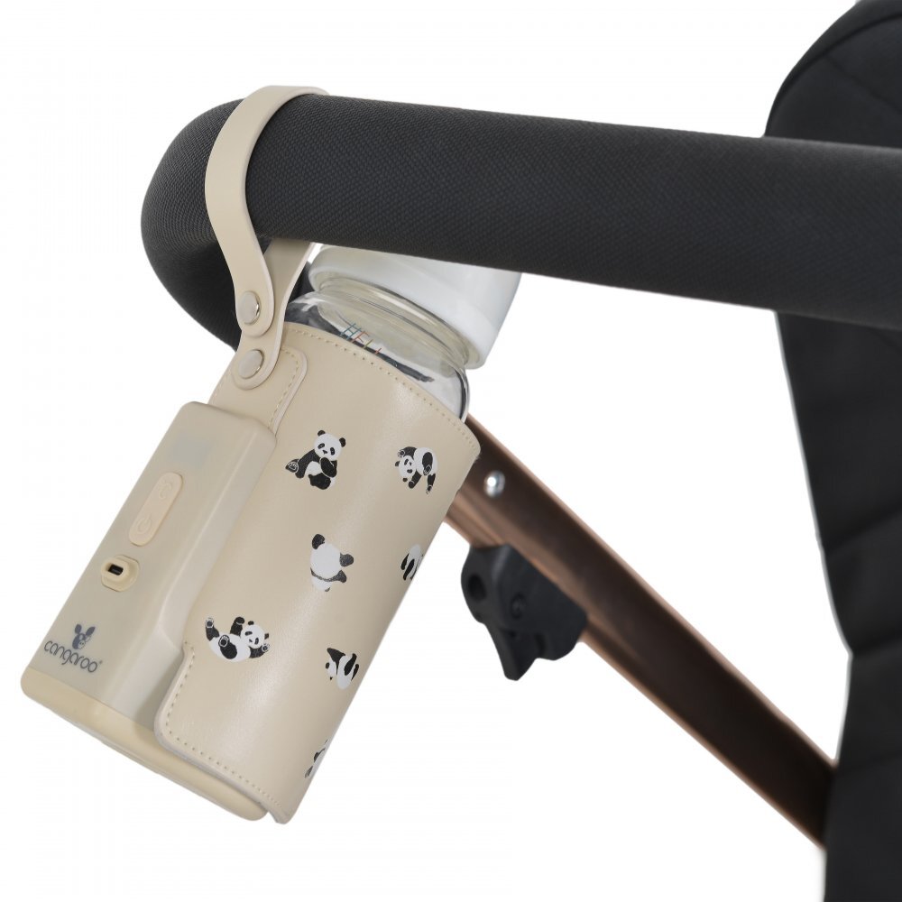 CANGAROO Incalzitor portabil pentru biberoane Caliente Beige cu baterie incorporataafisaj LEDtermostatincarcare mufa tip Cmaterial PU flexibil de inalta calitate