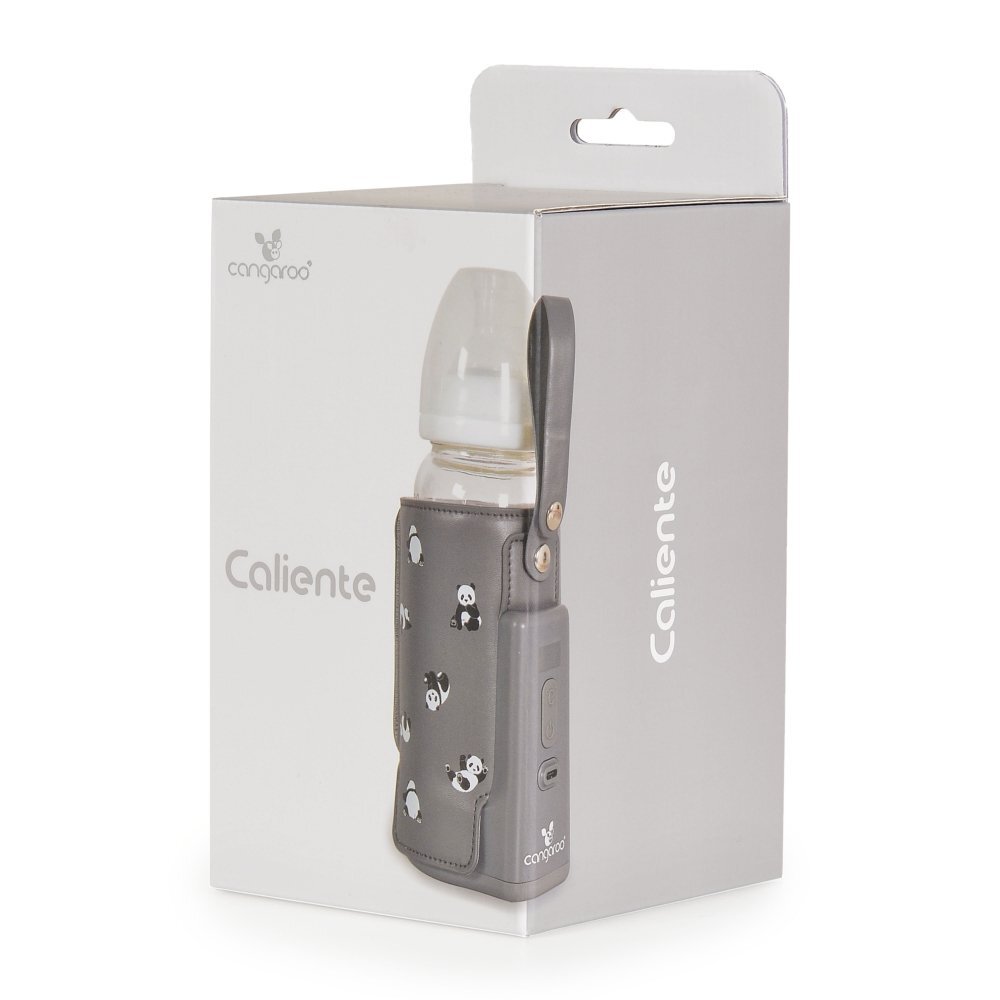 CANGAROO Incalzitor portabil pentru biberoane Caliente Grey cu baterie incorporataafisaj LED termostat incarcare mufa tip Cmaterial PU flexibil de inalta calitate