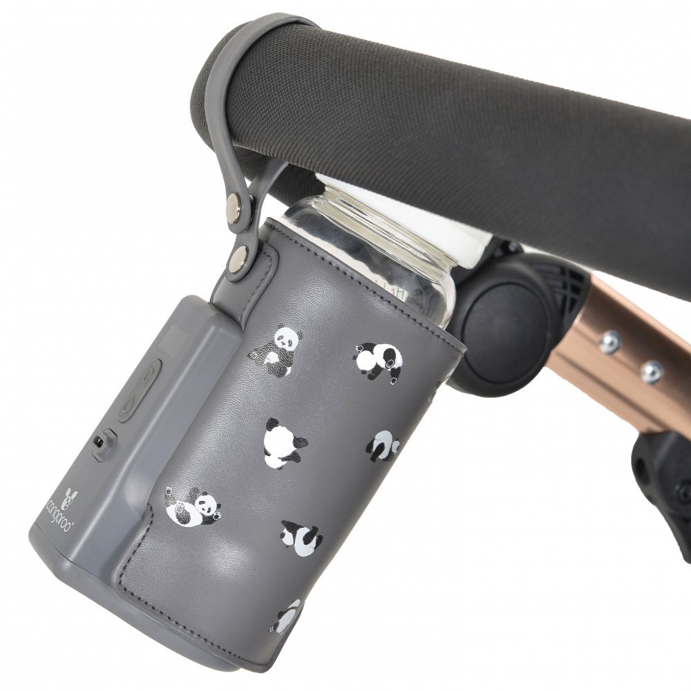 CANGAROO Incalzitor portabil pentru biberoane Caliente Grey cu baterie incorporataafisaj LED termostat incarcare mufa tip Cmaterial PU flexibil de inalta calitate
