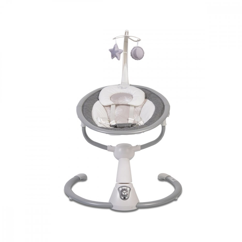 CANGAROO Leagan electric bebelusi Swing Cloud Grey cu sezut reglabil5 viteze de leganaretemporizatorsezut rotativ 90gradepernuta reductorcenturi de sigurantaadaptor priza inclus