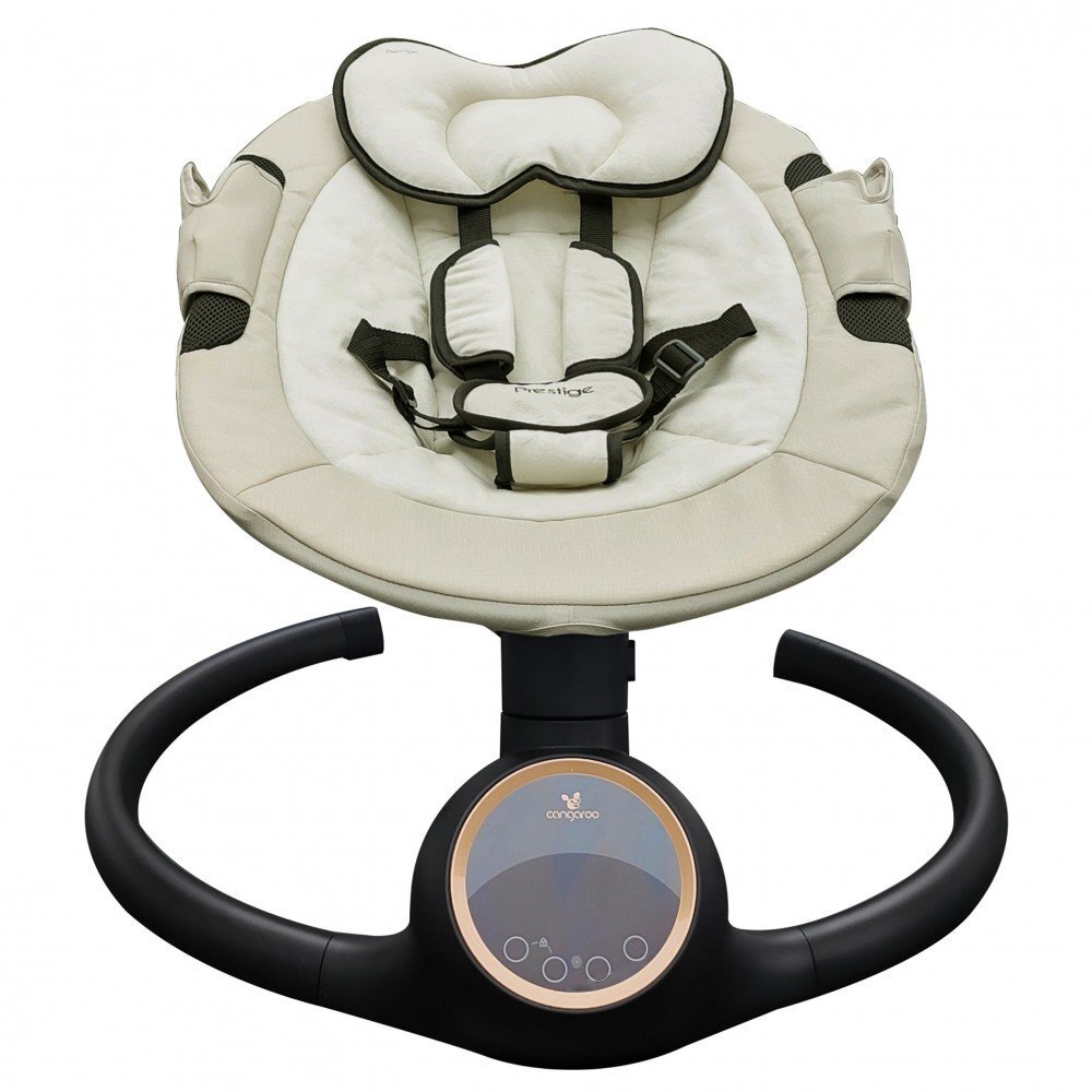 CANGAROO Leagan electric pentru bebelusi Prestige Beige cu telecomandasenzor miscare5 viteze de leganarecronometru bluetoothpernutabaldachin cu jucarii si plasa insectehusa detasabilacentura sigurantaadaptor inclus