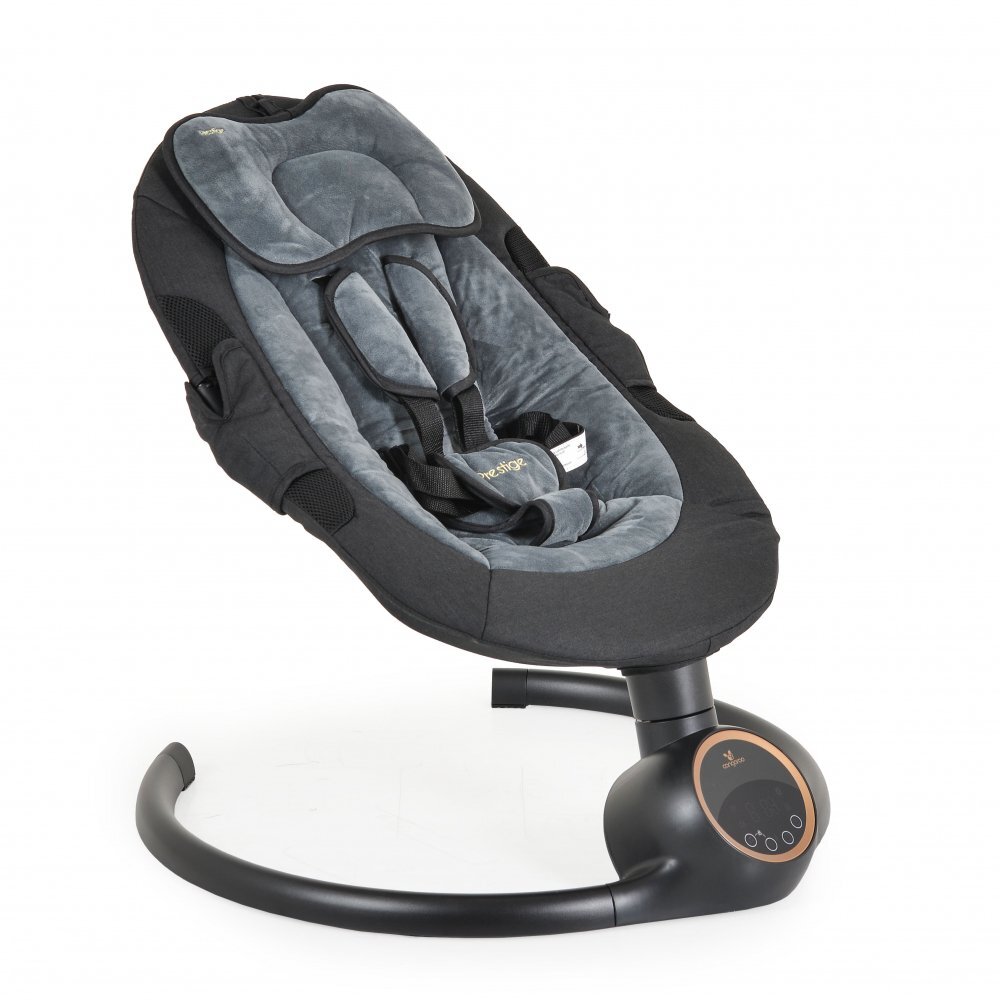 CANGAROO Leagan electric pentru bebelusi Prestige Dark Greytelecomandasenzor miscare5 viteze de leganarecronometru bluetoothpernutabaldachin cu jucarii si plasa insectehusa detasabilacentura sigurantaadaptor inclus