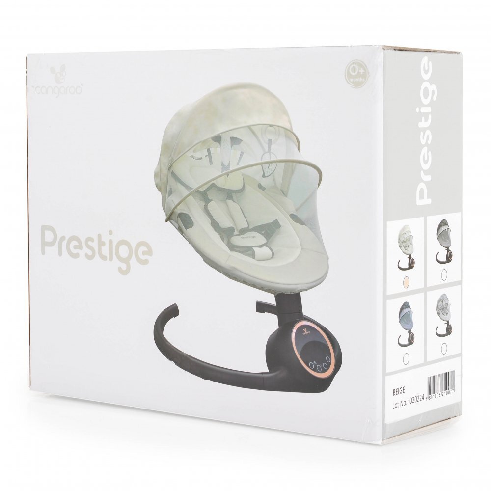 CANGAROO Leagan electric pentru bebelusi Prestige Green cu telecomandasenzor miscare5 viteze de leganarecronometru bluetoothpernutabaldachin cu jucarii si plasa insectehusa detasabilacentura sigurantaadaptor inclus