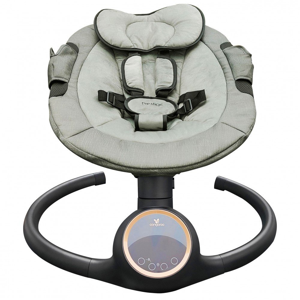 CANGAROO Leagan electric pentru bebelusi Prestige Green cu telecomandasenzor miscare5 viteze de leganarecronometru bluetoothpernutabaldachin cu jucarii si plasa insectehusa detasabilacentura sigurantaadaptor inclus