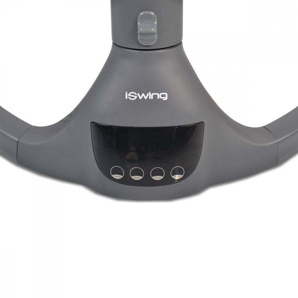 CANGAROO Leagan electric pentru copii cu telecomanda ISwing Dark Greysezut rotativ 360parasolar reglabil si detasabil5 viteze de leganarecronometruadaptor prizahusa de insecte si pernuta reductor