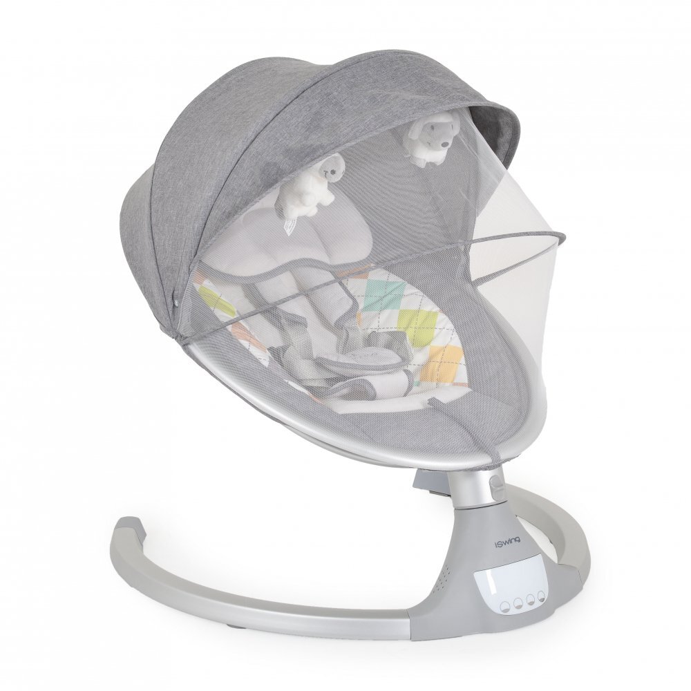 CANGAROO Leagan electric pentru copii cu telecomanda ISwing Light Greysezut rotativ 360parasolar reglabil si detasabil5 viteze de leganarecronometruadaptor prizahusa de insecte si pernuta reductor