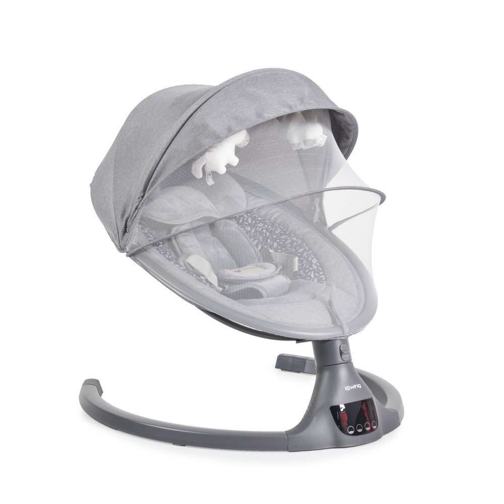 CANGAROO Leagan electric pentru copii cu telecomandasezut ergonomic si rotativparasolar reglabil si detasabil5 viteze de leganarecronometruadaptor prizahusa de insecte si pernuta reductor ISwing Graphite