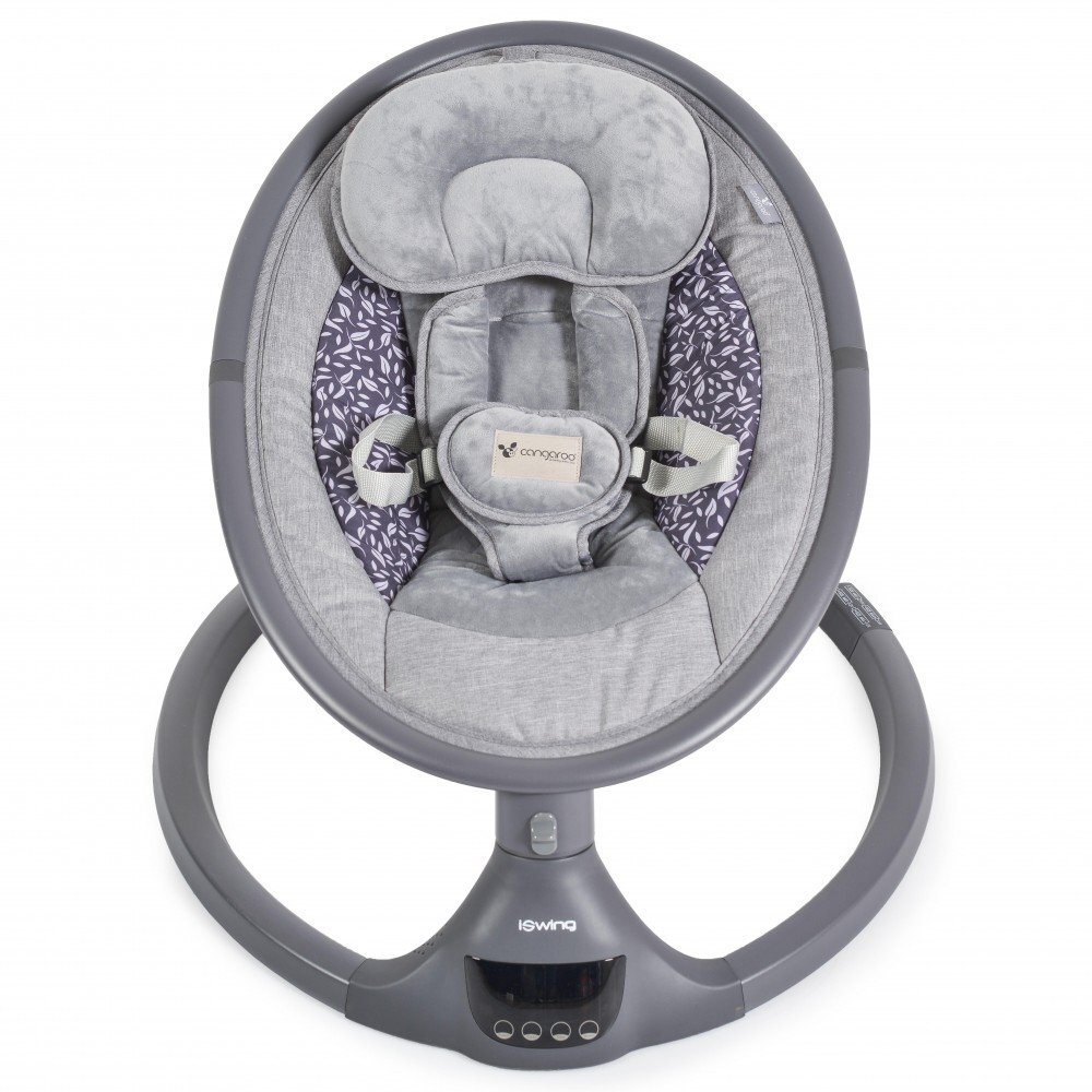 CANGAROO Leagan electric pentru copii cu telecomandasezut ergonomic si rotativparasolar reglabil si detasabil5 viteze de leganarecronometruadaptor prizahusa de insecte si pernuta reductor ISwing Graphite