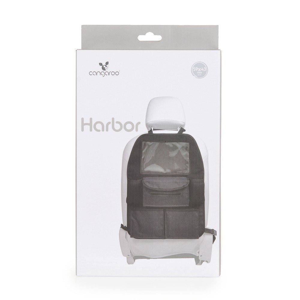 CANGAROO Organizator auto pentru copii Harbour Blackmodel universalprotejeaza scaunul din fata de murdariebuzunare multiplecompartiment pentru servetele umede si sticladimensiune 59x43 cm