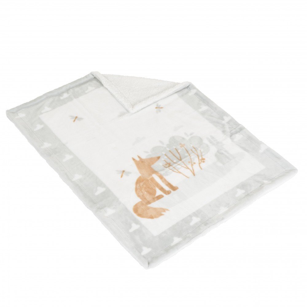 CANGAROO Patura pentru bebelusi cu sherpa 80x110 cm Little friends grey
