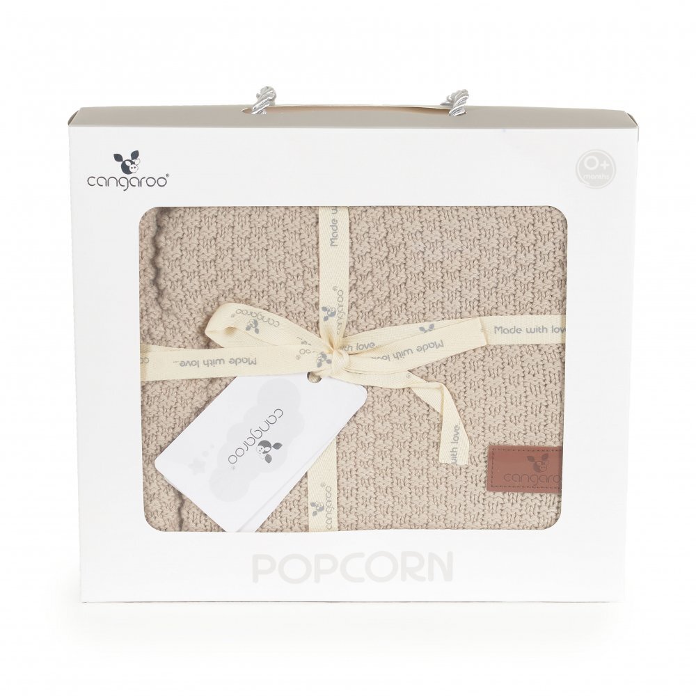 CANGAROO Paturica tricotata din bumbac si fibre bambus 80x100 cm Popcorn Beige in cutie cadou eleganta