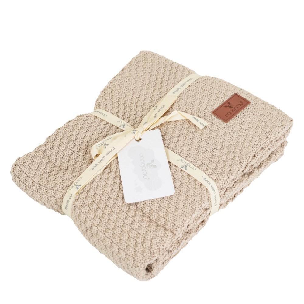 CANGAROO Paturica tricotata din bumbac si fibre bambus 80x100 cm Popcorn Beige in cutie cadou eleganta