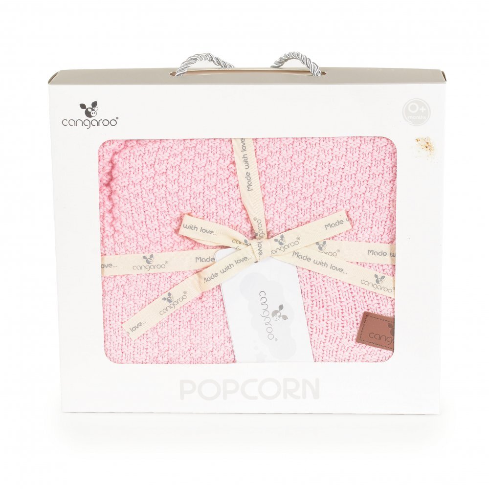 CANGAROO Paturica tricotata din bumbac si fibre bambus 80x100 cm Popcorn Pink in cutie cadou eleganta