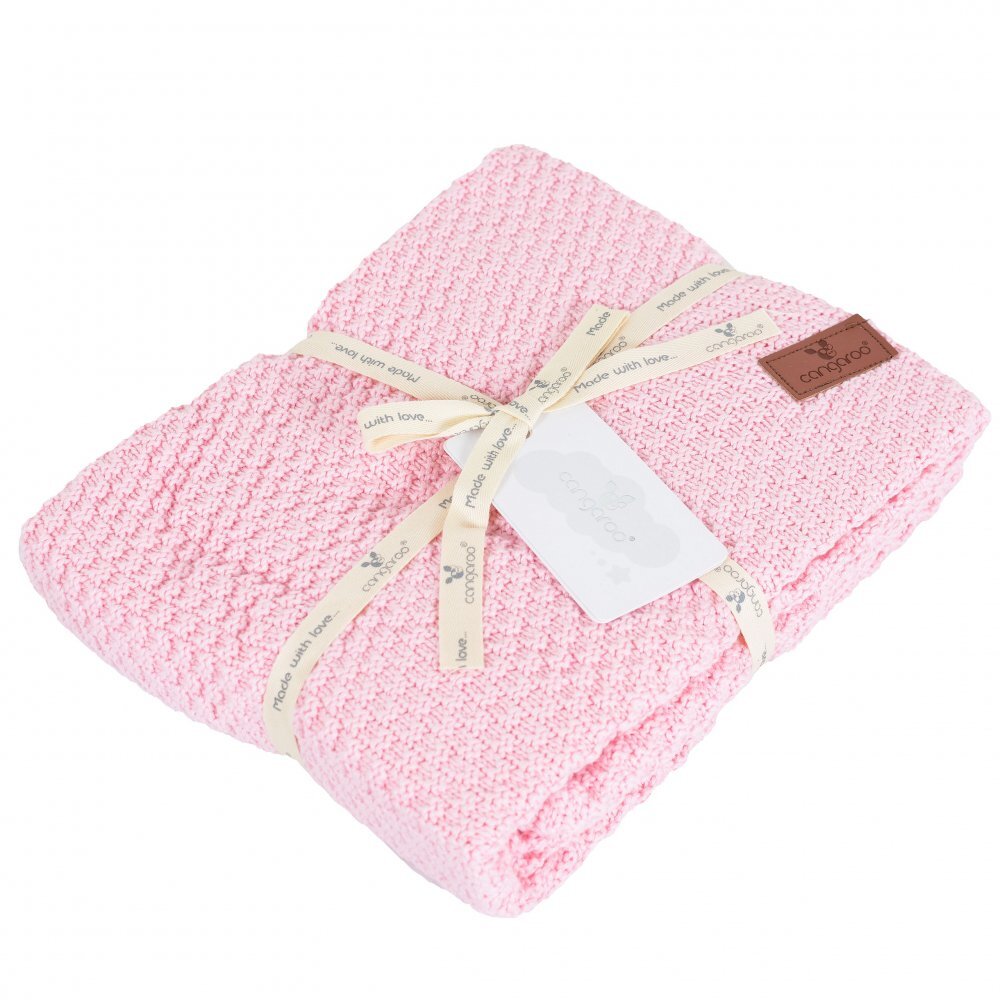 CANGAROO Paturica tricotata din bumbac si fibre bambus 80x100 cm Popcorn Pink in cutie cadou eleganta