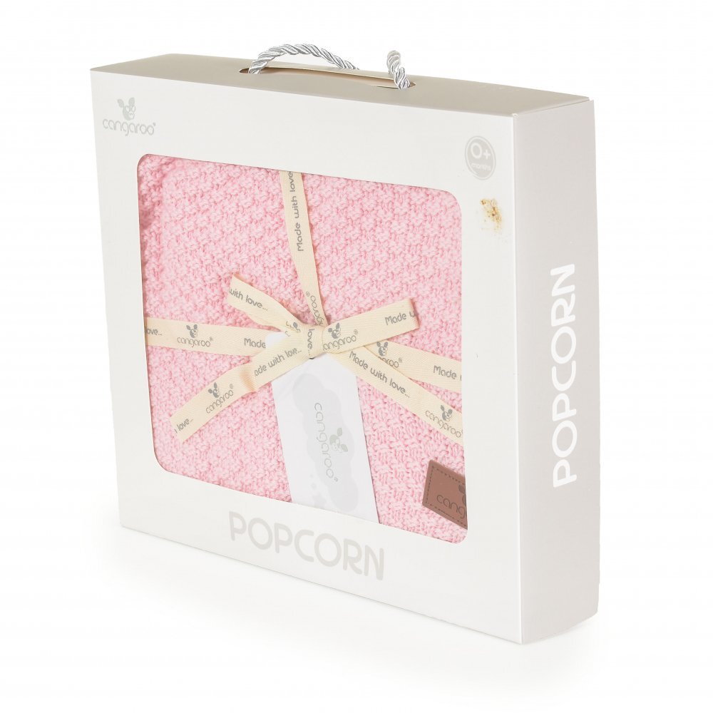CANGAROO Paturica tricotata din bumbac si fibre bambus 80x100 cm Popcorn Pink in cutie cadou eleganta