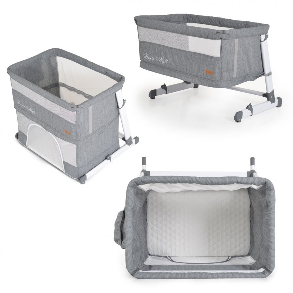 CANGAROO Patut co-sleeper 2in1 Day and Night Grey reglabil pe inaltime usita cu fermoar pozitie anti-reflux saltea inclusa