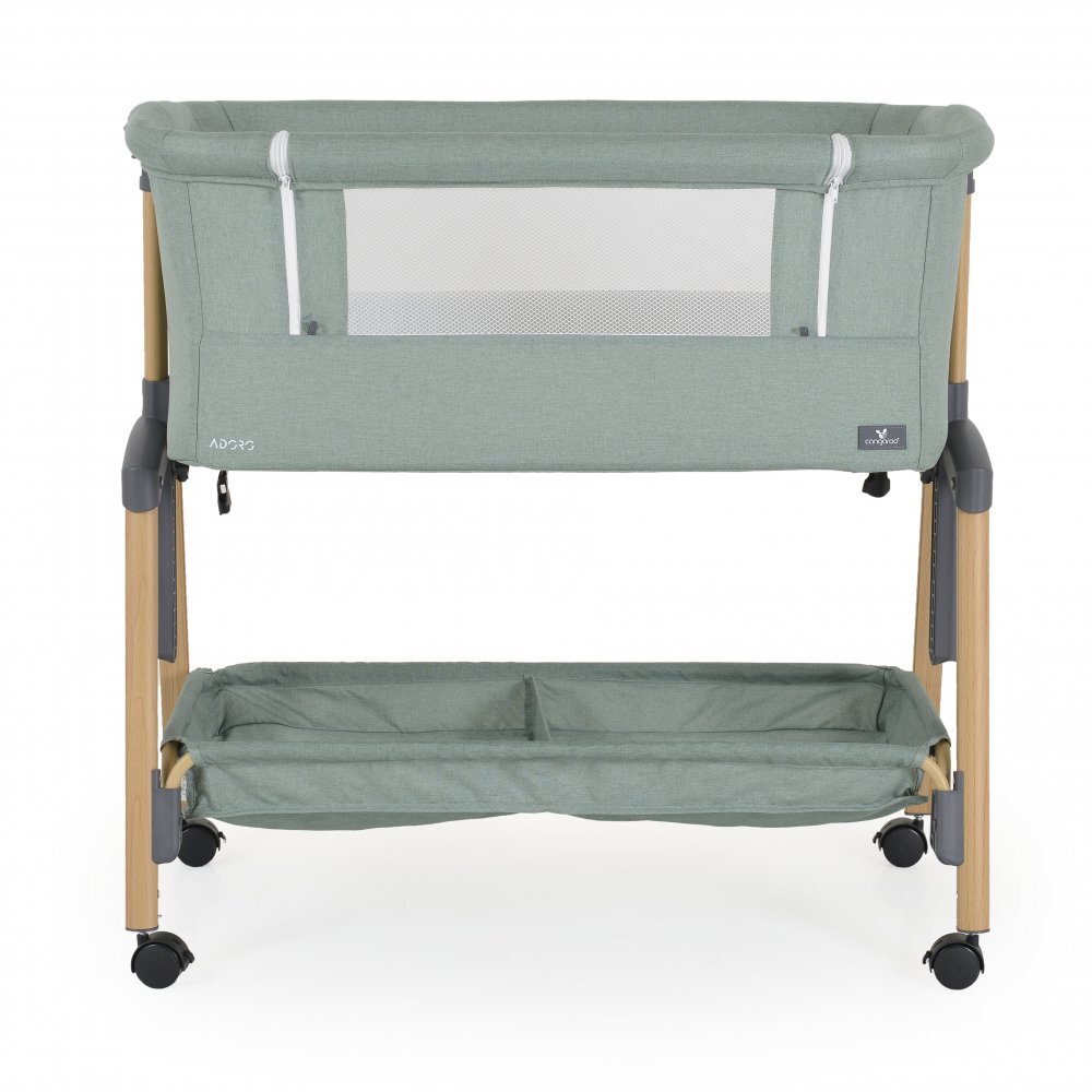 CANGAROO Patut Co-Sleeper Adoro Green 90x53 cm cu laterala culisanta Saltea si Plasa de insecte incluse Spatiu depozitare 7 nivele de reglare a inaltimii Roti cu frana