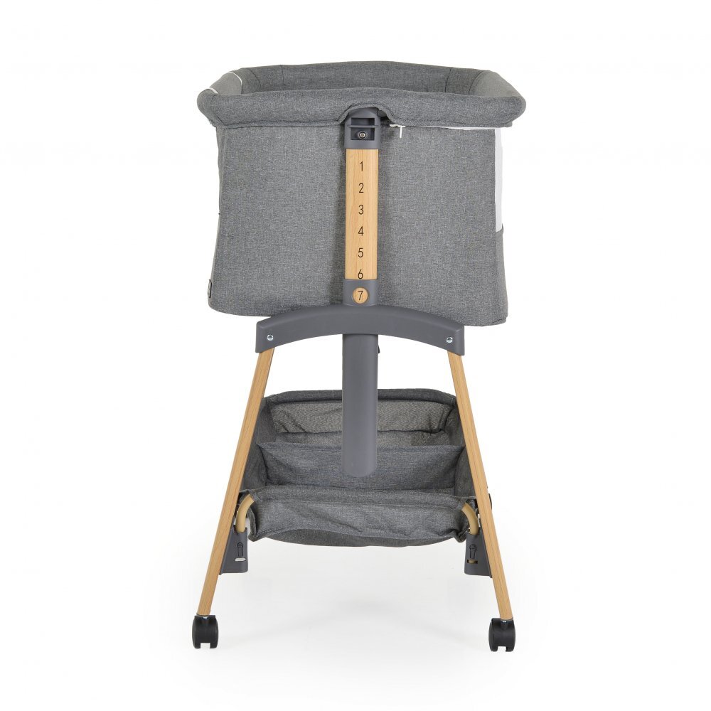 CANGAROO Patut Co-Sleeper Adoro Grey 90x53 cm cu laterala culisanta Saltea si Plasa de insecte incluse Spatiu depozitare 7 nivele de reglare a inaltimii Roti cu frana