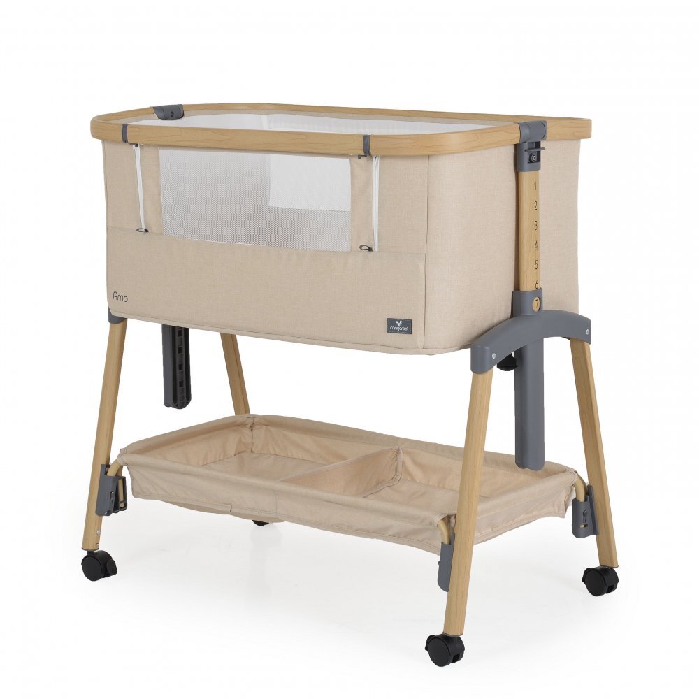 CANGAROO Patut Co-Sleeper Amo Beige 91x49x89 cm cu laterala culisantafixare langa patul parinteluIinaltime reglabila in 7 pozitiiroti cu blocareraft pentru accesoriipozitie antirefluxsaltea si plasa insecte inclusa