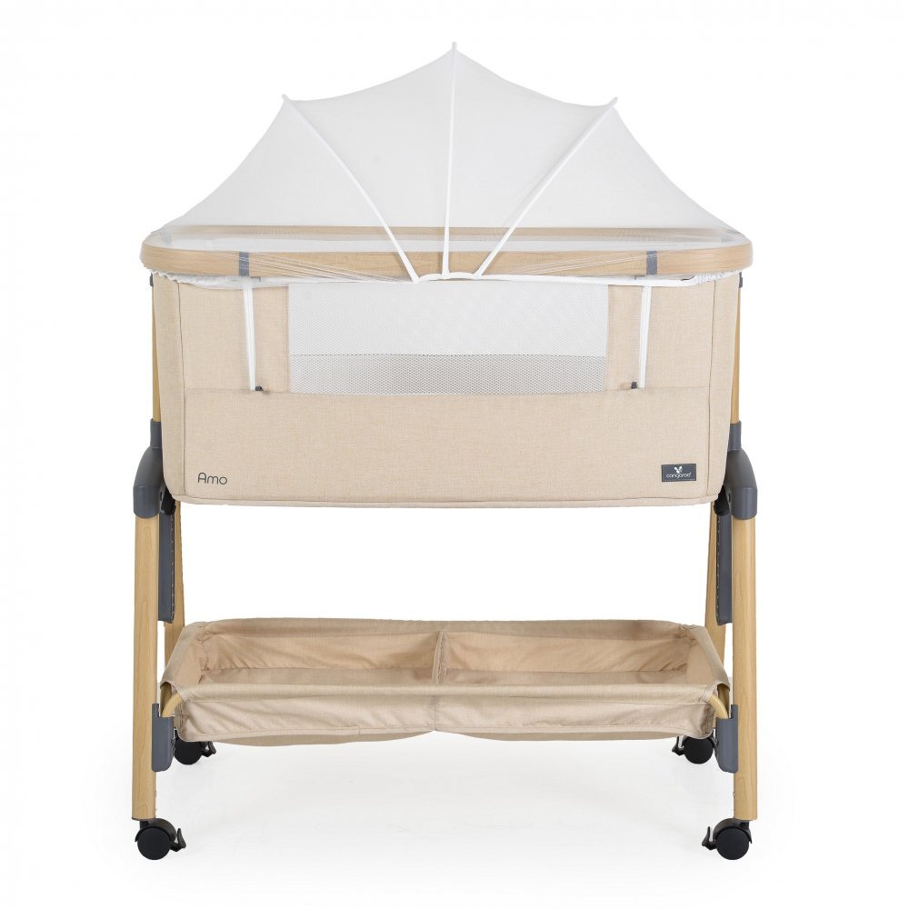 CANGAROO Patut Co-Sleeper Amo Beige 91x49x89 cm cu laterala culisantafixare langa patul parinteluIinaltime reglabila in 7 pozitiiroti cu blocareraft pentru accesoriipozitie antirefluxsaltea si plasa insecte inclusa
