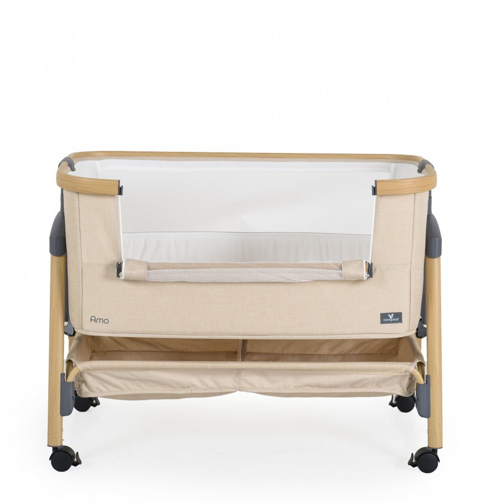 CANGAROO Patut Co-Sleeper Amo Beige 91x49x89 cm cu laterala culisantafixare langa patul parinteluIinaltime reglabila in 7 pozitiiroti cu blocareraft pentru accesoriipozitie antirefluxsaltea si plasa insecte inclusa