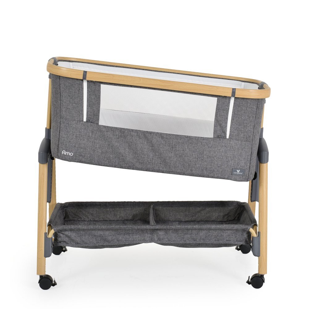 CANGAROO Patut Co-Sleeper Amo Dark grey 91x49x89 cm cu laterala culisantafixare langa patul parinteluIinaltime reglabila in 7 pozitiiroti cu blocareraft pentru accesoriipozitie antirefluxsaltea si plasa insecte inclusa