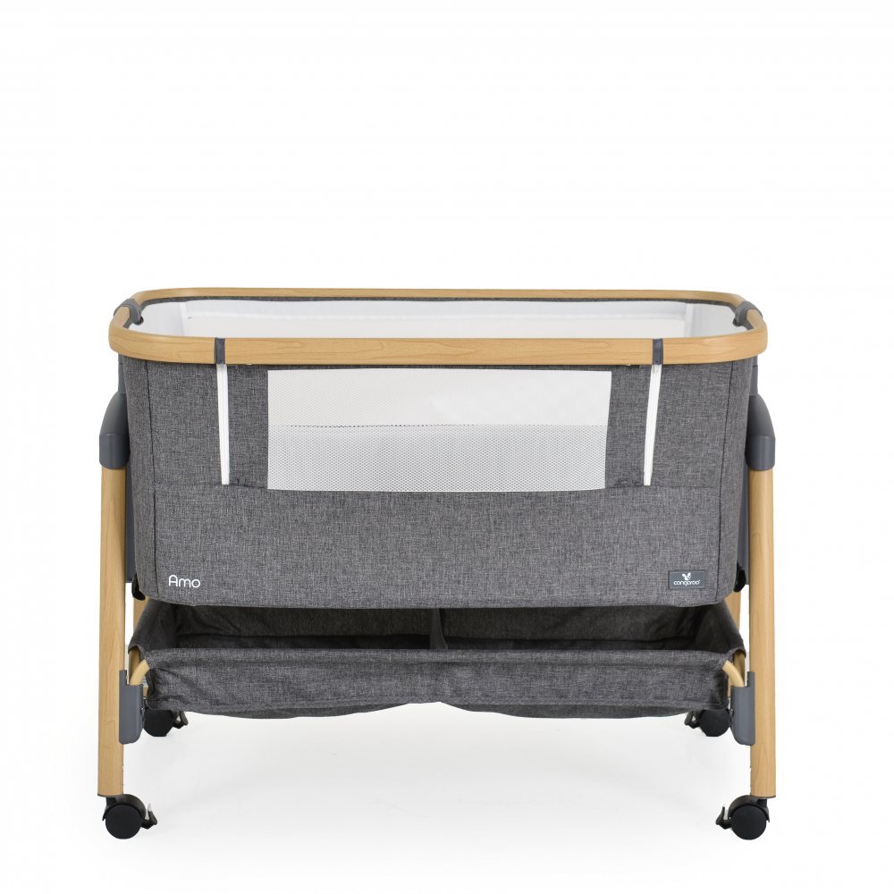 CANGAROO Patut Co-Sleeper Amo Dark grey 91x49x89 cm cu laterala culisantafixare langa patul parinteluIinaltime reglabila in 7 pozitiiroti cu blocareraft pentru accesoriipozitie antirefluxsaltea si plasa insecte inclusa