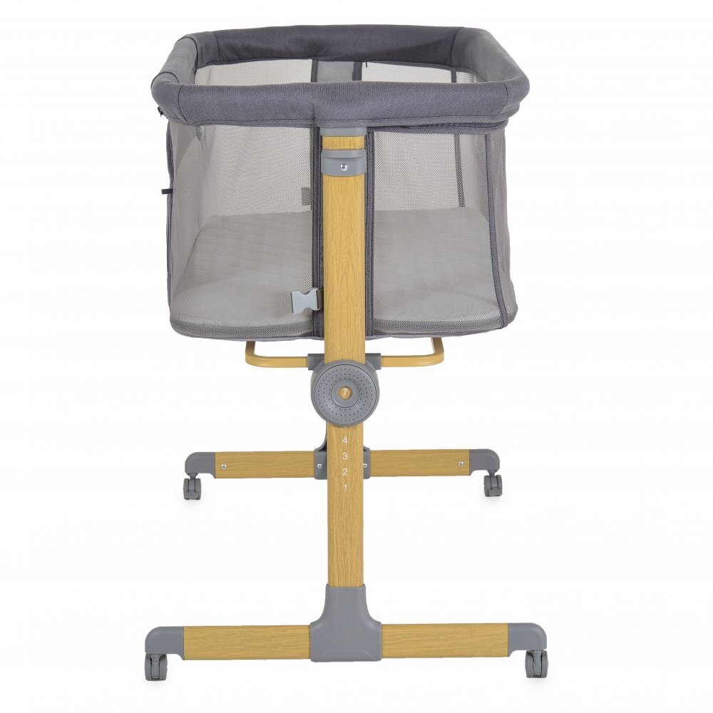 CANGAROO Patut Co-Sleeper Aura Grey 88x56 cm cu laterala culisanta saltea cu baza ferma si husa detasabila functie anti reflux 7 nivele de reglare a inaltimii 4 roti cu franarecomandat de la nastere pana la 9 kg