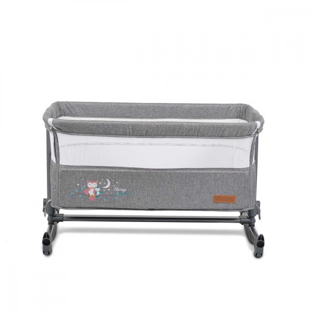 CANGAROO Patut Co-Sleeper pentru bebelusi Always Together Grey cu laterala culisanta5 pozitii de reglare inaltimepozitie antirefluxpicioare antiderapantefunctie atasare la patul parinteluisistem leganarehusa detasabila