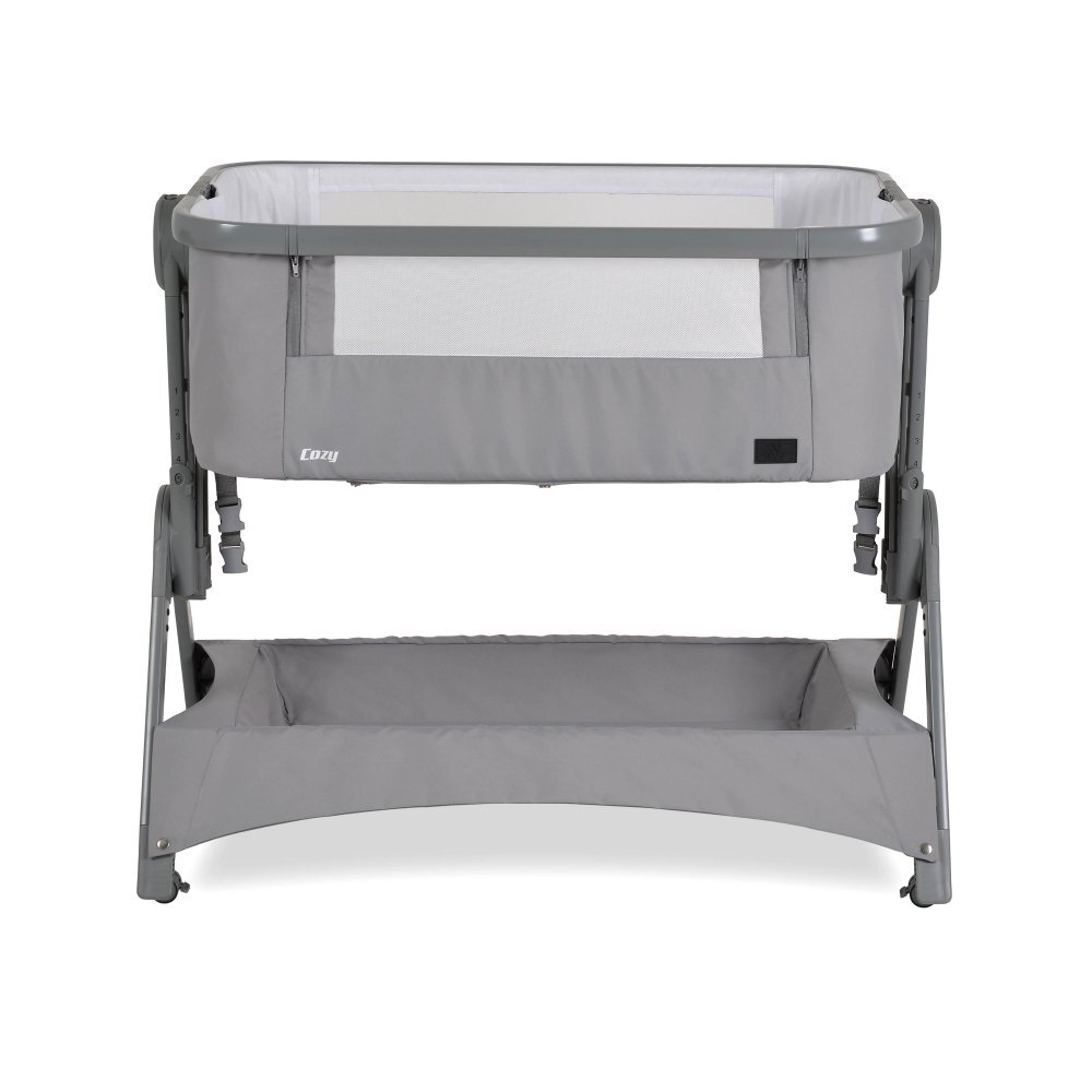 CANGAROO Patut Co-Sleeper pliabil Cozy Gri cu laterala culisanta saltea inclusa functie anti reflux 5 nivele de reglare a inaltimii roti cu frana recomandat de la nastere pana la 9 kg