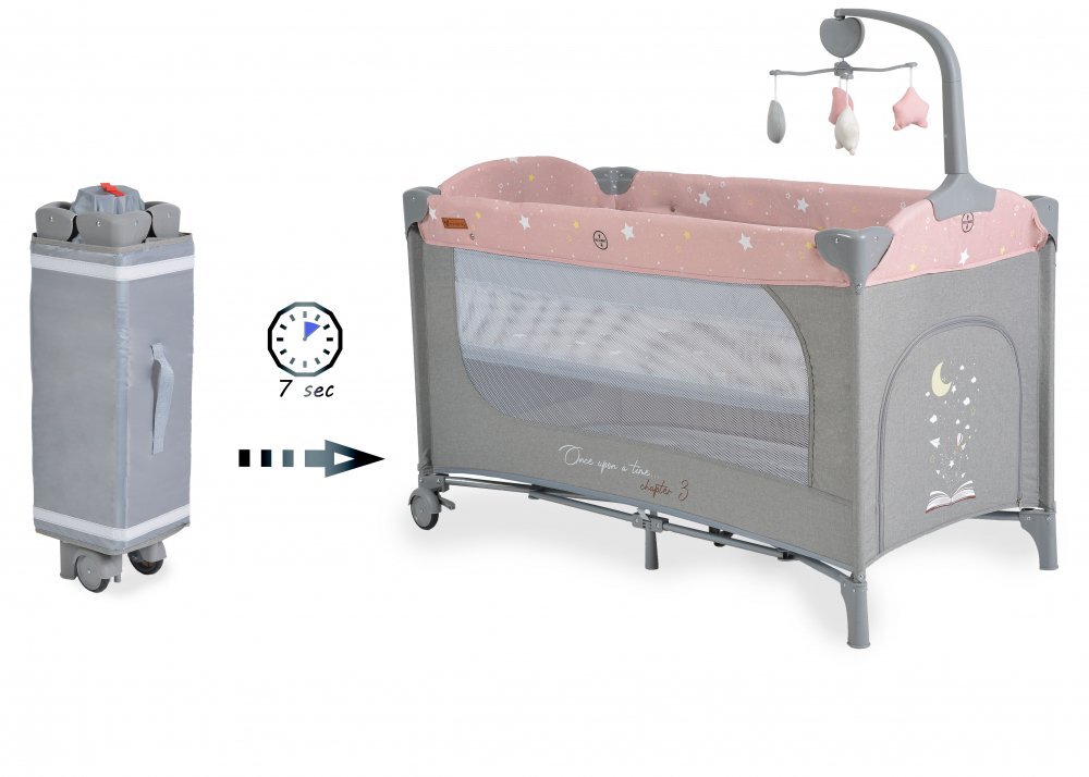CANGAROO Patut pentru copii Once upon a time L3 Pink pliabil cu 2 nivele roti usita cu fermoar masuta de infasat carusel geanta de transport