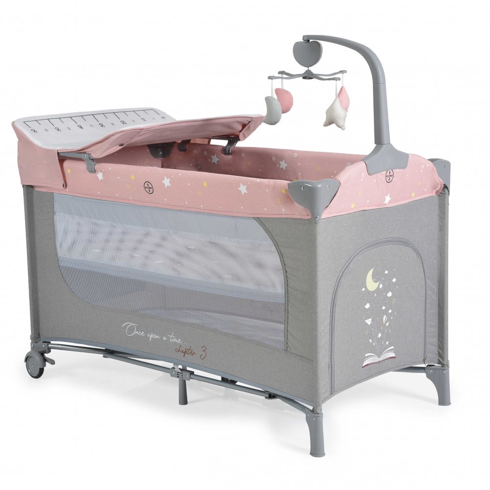 CANGAROO Patut pentru copii Once upon a time L3 Pink pliabil cu 2 nivele roti usita cu fermoar masuta de infasat carusel geanta de transport