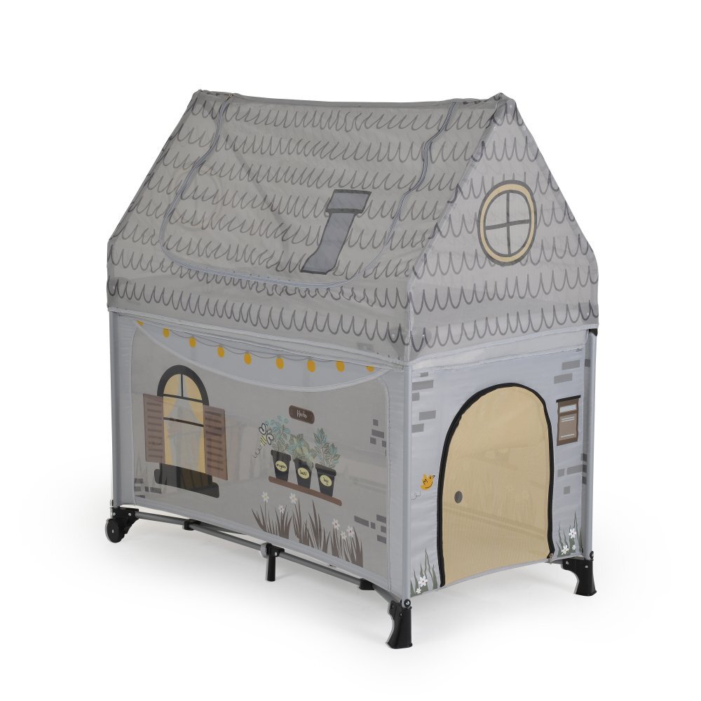 CANGAROO Patut pliabil 2in1 Playhouse Gri 124x63x126 cm cu doua nivelesaltea pliabila inclusaroti cu franeintrare cu fermoaracoperis si geanta transport incluse