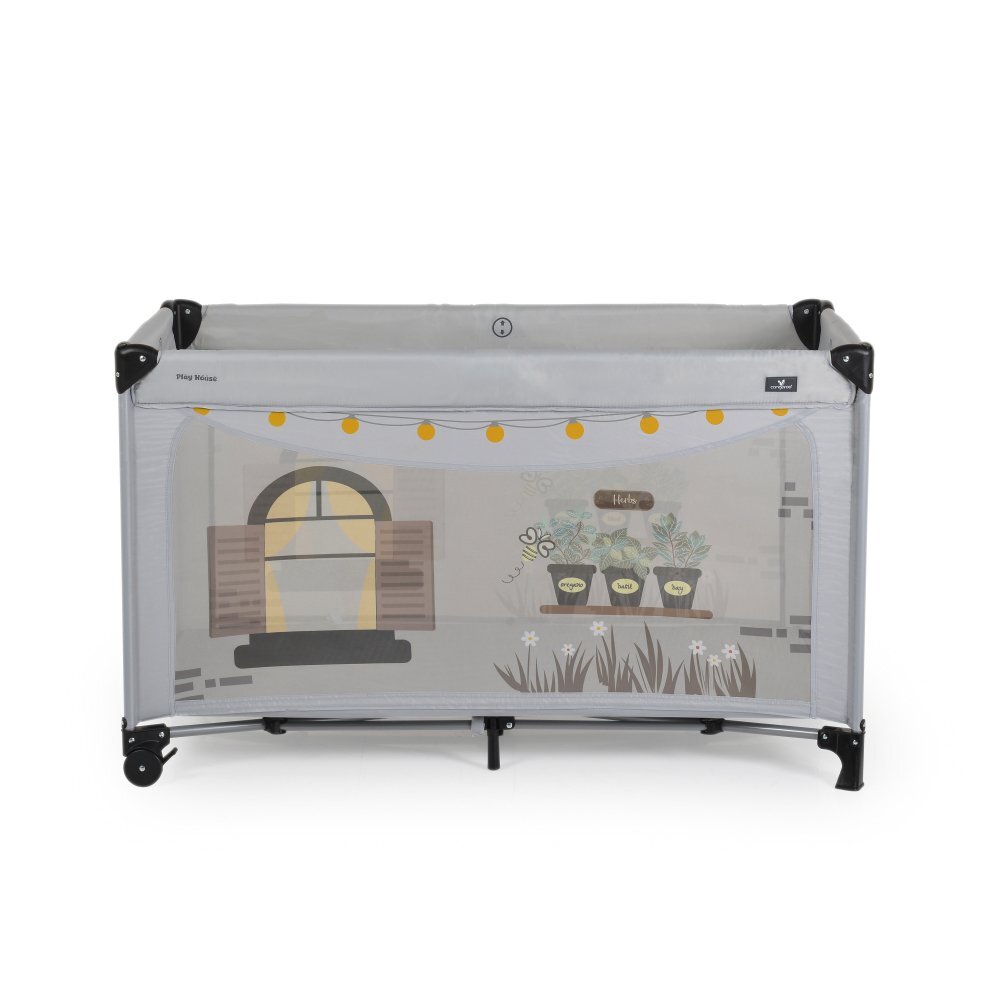 CANGAROO Patut pliabil 2in1 Playhouse Gri 124x63x126 cm cu doua nivelesaltea pliabila inclusaroti cu franeintrare cu fermoaracoperis si geanta transport incluse