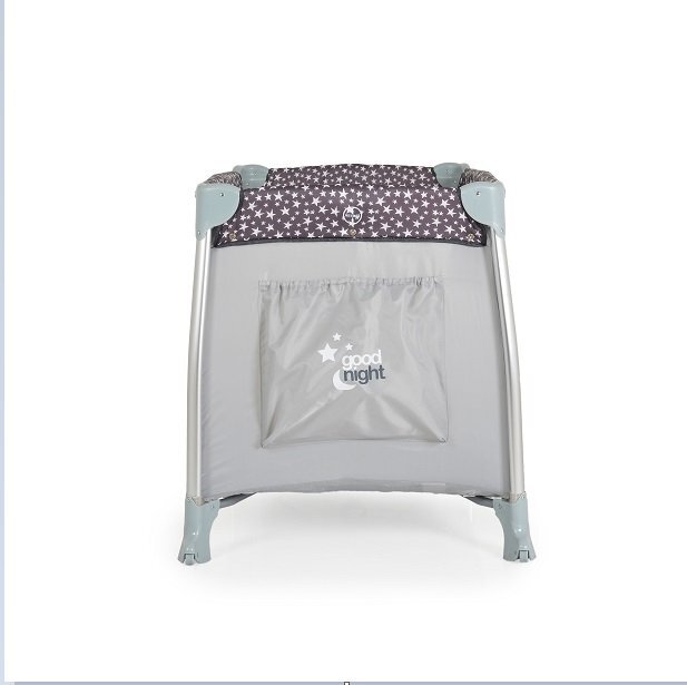 CANGAROO Patut pliabil Good Night Silver cu 2 nivele usita cu fermoar bara de jucarii roti cu blocare geanta de transport si masuta de infasat