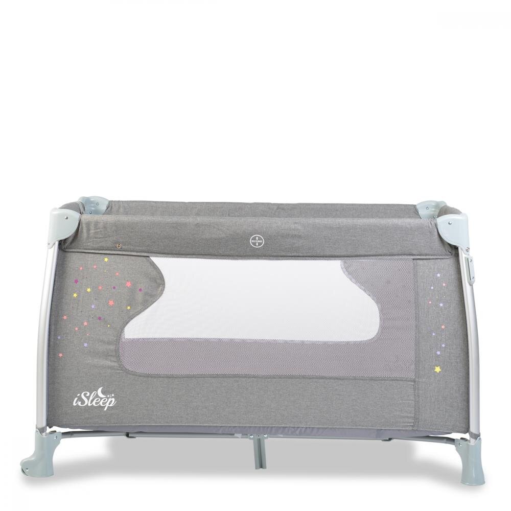 CANGAROO Patut pliabil ISleep Grey 120x60 cm cu 2 nivelesistem de leganareroti cu franeOrganizator cu 3 niveleSaltea pliabilaMasuta de infasatBara jucariiIneleGeanta transport si Capotina cu plasa insecte incluse