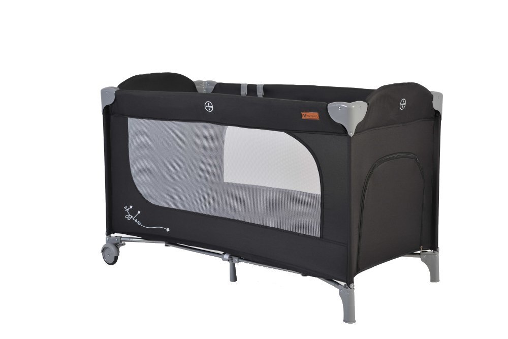 CANGAROO Patut pliabil multifunctional 2in1 SkyGlow Black cu 2 niveleroti cu blocareUsa de acces cu fermoarlaterala cu plasa de ventilatiepliabil compact2 inele de sustinere si saltea pliabila incluse