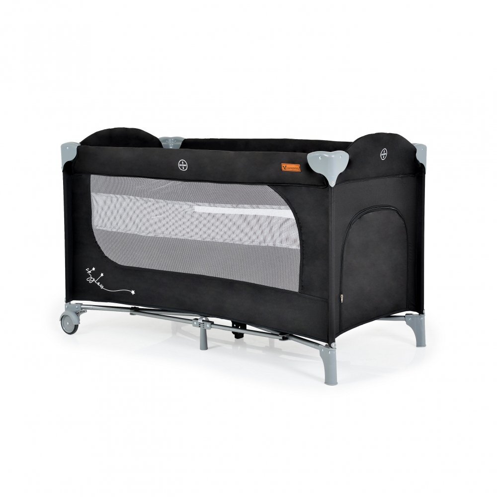 CANGAROO Patut pliabil multifunctional 2in1 SkyGlow Black cu 2 niveleroti cu blocareUsa de acces cu fermoarlaterala cu plasa de ventilatiepliabil compact2 inele de sustinere si saltea pliabila incluse