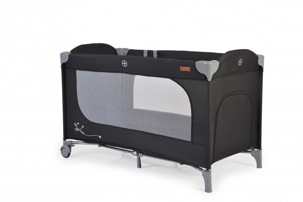 CANGAROO Patut pliabil multifunctional 2in1 SkyGlow Black cu 2 niveleroti cu blocareUsa de acces cu fermoarlaterala cu plasa de ventilatiepliabil compact2 inele de sustinere si saltea pliabila incluse