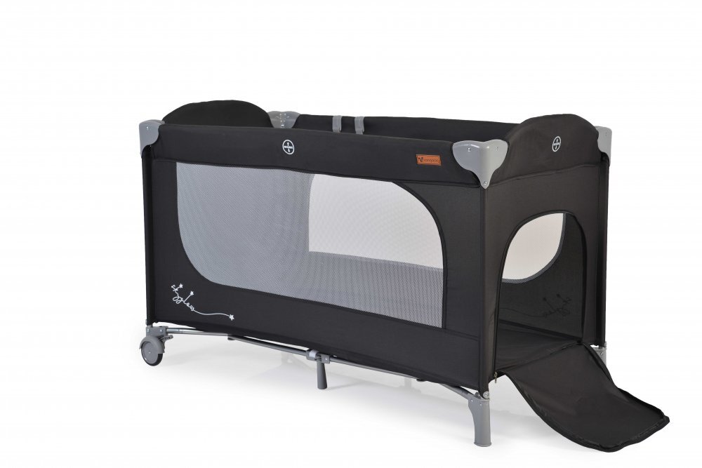 CANGAROO Patut pliabil multifunctional 2in1 SkyGlow Black cu 2 niveleroti cu blocareUsa de acces cu fermoarlaterala cu plasa de ventilatiepliabil compact2 inele de sustinere si saltea pliabila incluse