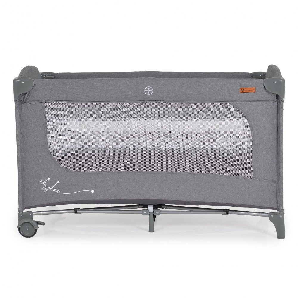 CANGAROO Patut pliabil multifunctional 2in1 SkyGlow Grey cu 2 niveleroti cu blocareUsa de acces cu fermoarlaterala cu plasa de ventilatiepliabil compact2 inele de sustinere si saltea pliabila incluse