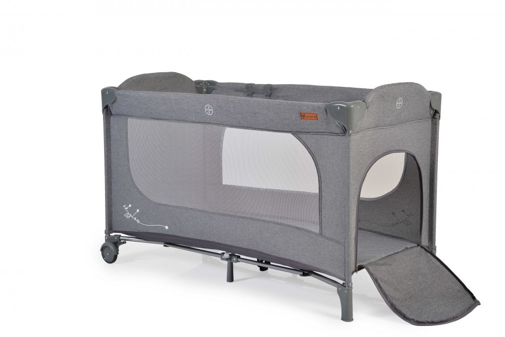 CANGAROO Patut pliabil multifunctional 2in1 SkyGlow Grey cu 2 niveleroti cu blocareUsa de acces cu fermoarlaterala cu plasa de ventilatiepliabil compact2 inele de sustinere si saltea pliabila incluse
