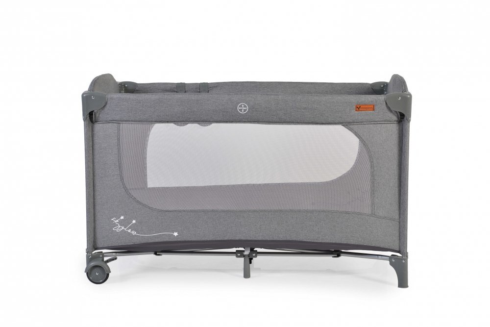 CANGAROO Patut pliabil multifunctional 2in1 SkyGlow Grey cu 2 niveleroti cu blocareUsa de acces cu fermoarlaterala cu plasa de ventilatiepliabil compact2 inele de sustinere si saltea pliabila incluse