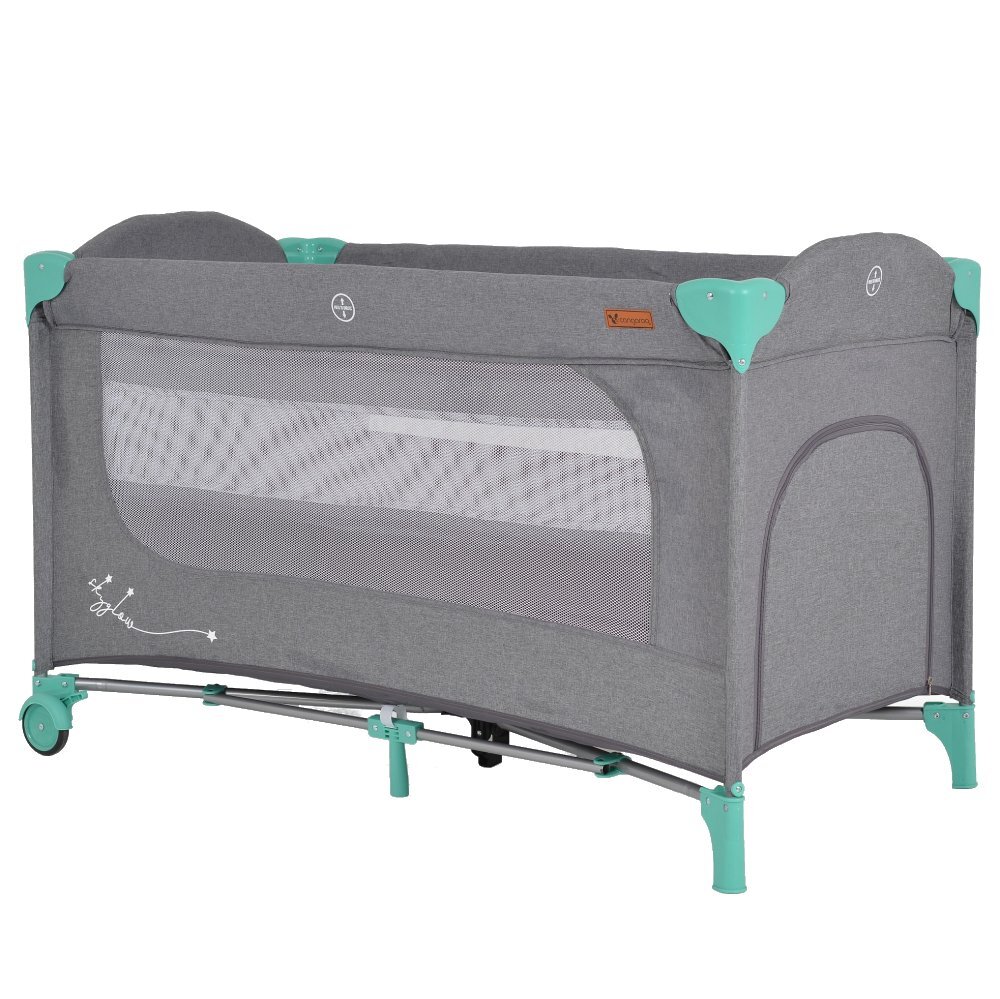 CANGAROO Patut pliabil multifunctional 2in1 SkyGlow Mint cu 2 niveleroti cu blocareUsa de acces cu fermoarlaterala cu plasa de ventilatiepliabil compact2 inele de sustinere si saltea pliabila incluse