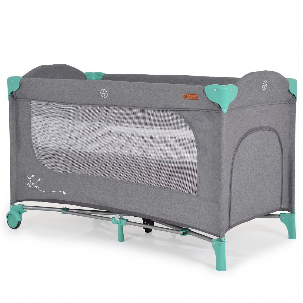 CANGAROO Patut pliabil multifunctional 2in1 SkyGlow Mint cu 2 niveleroti cu blocareUsa de acces cu fermoarlaterala cu plasa de ventilatiepliabil compact2 inele de sustinere si saltea pliabila incluse