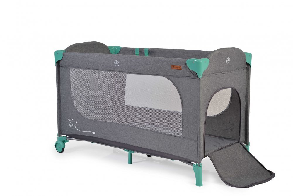 CANGAROO Patut pliabil multifunctional 2in1 SkyGlow Mint cu 2 niveleroti cu blocareUsa de acces cu fermoarlaterala cu plasa de ventilatiepliabil compact2 inele de sustinere si saltea pliabila incluse