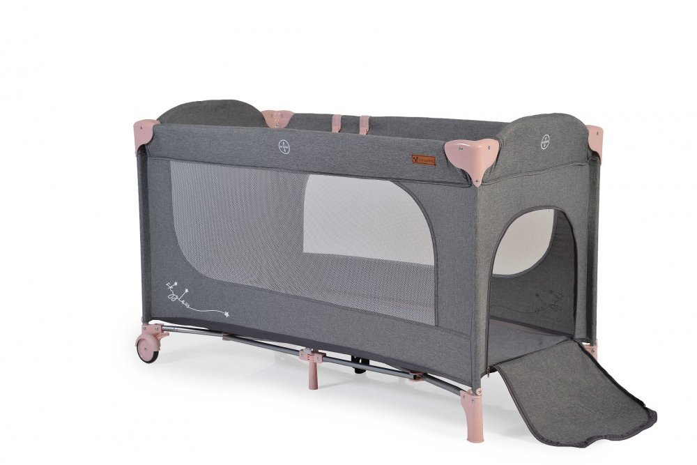 CANGAROO Patut pliabil multifunctional 2in1 SkyGlow Pink cu 2 niveleroti cu blocareUsa de acces cu fermoarlaterala cu plasa de ventilatiepliabil compact2 inele de sustinere si saltea pliabila incluse