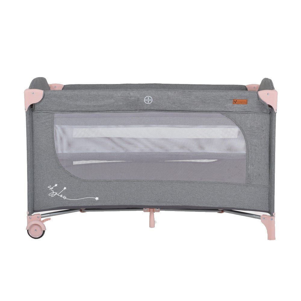 CANGAROO Patut pliabil multifunctional 2in1 SkyGlow Pink cu 2 niveleroti cu blocareUsa de acces cu fermoarlaterala cu plasa de ventilatiepliabil compact2 inele de sustinere si saltea pliabila incluse
